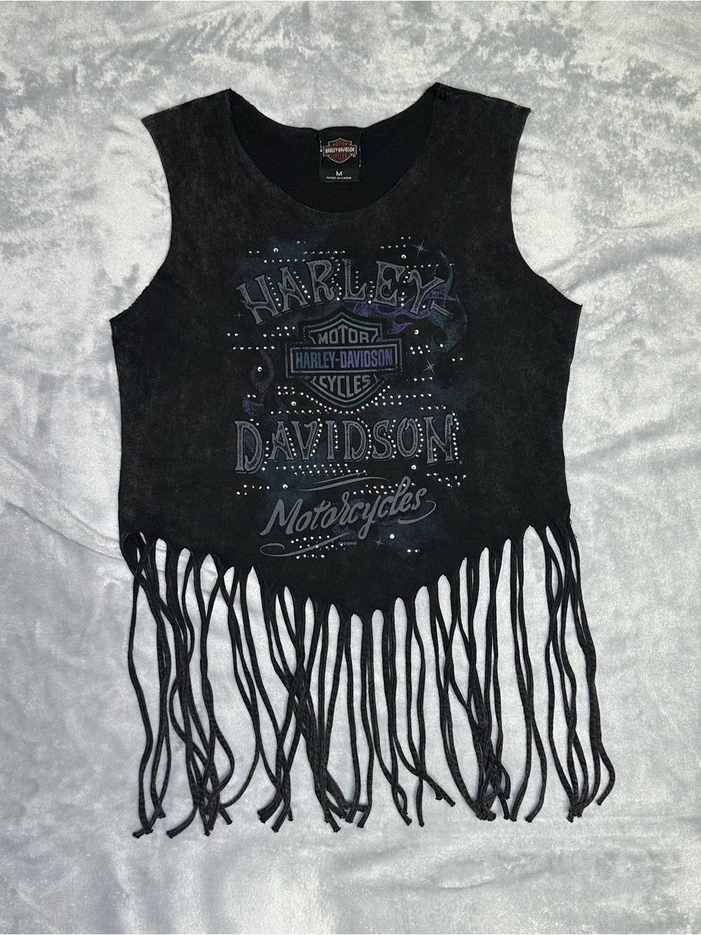 Harley Davidson Shirt Womens M Fringe Cropped Top Biker Grunge El Cajon Cali